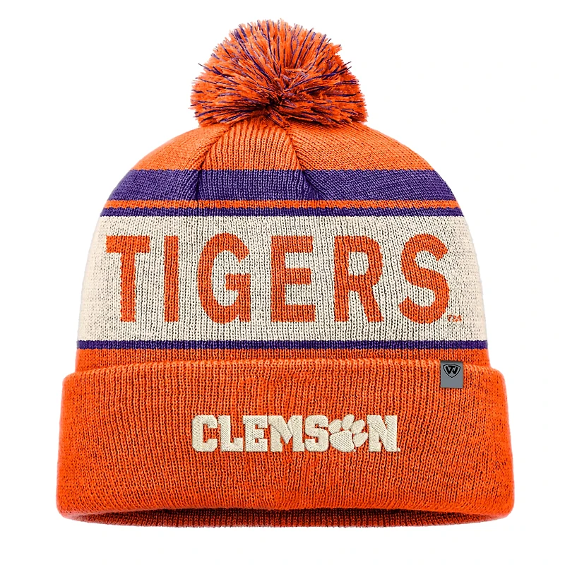 Bonnet tricoté à revers orange Top of the World pour homme avec pompon Clemson Tigers