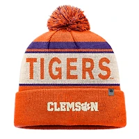Bonnet tricoté à revers orange Top of the World pour homme avec pompon Clemson Tigers