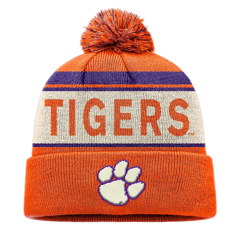 Bonnet tricoté à revers orange Top of the World pour homme avec pompon Clemson Tigers