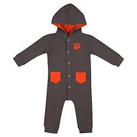 Barboteuse à capuche et boutons-pression en tissu gaufré Zando-Zan pour nouveau-né bébé Colosseum Charcoal Clemson Tigers