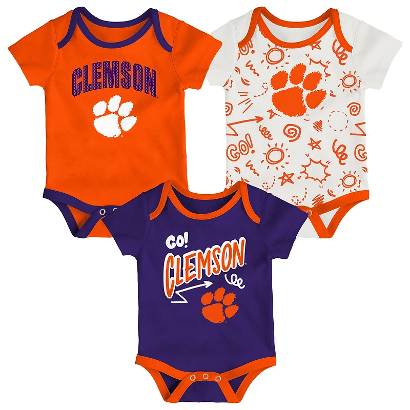 Newborn & Infant Outerstuff Clemson Tigers Three-Pack All Day Play Bodysuit Set