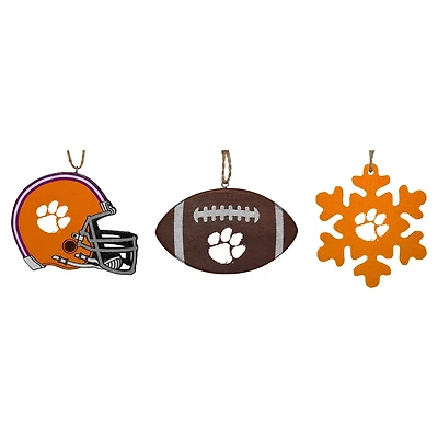 Ensemble de trois décorations de casque, de ballon de football et de flocon de neige des Clemson Tigers de The Memory Company