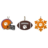 Ensemble de trois décorations de casque, de ballon de football et de flocon de neige des Clemson Tigers de The Memory Company