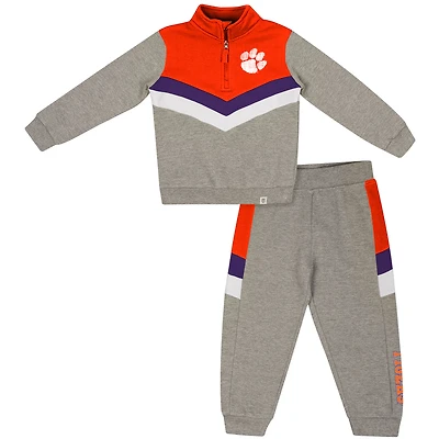 Ensemble sweat-shirt et pantalon de survêtement Clarence Fleece à quart zip pour tout-petits Colosseum Heather Grey Clemson Tigers