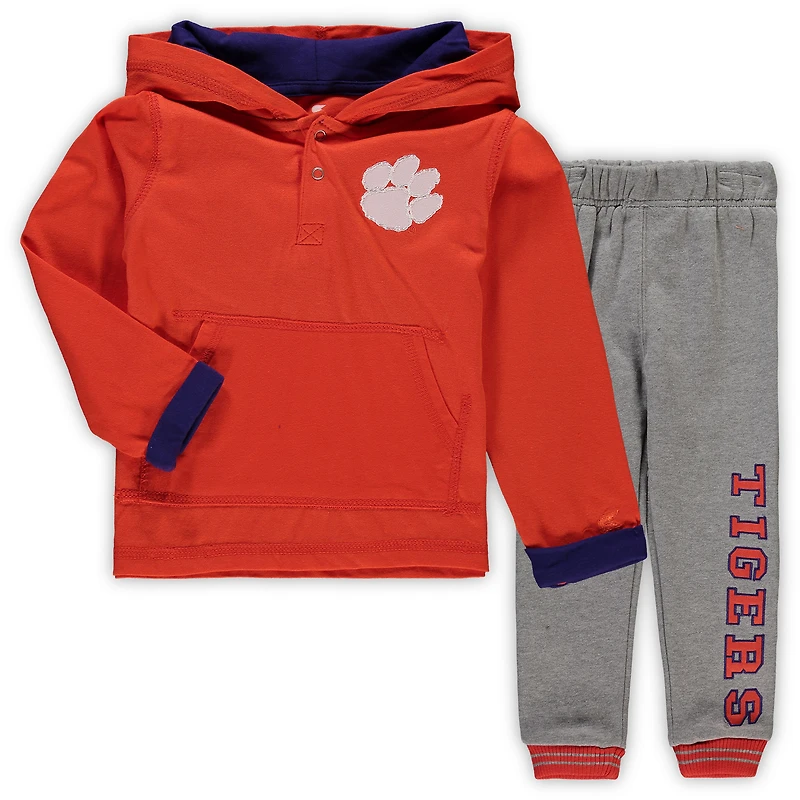 Ensemble de sweat à capuche et pantalons survêtement Clemson Tigers Poppies orange/gris chiné pour tout-petits
