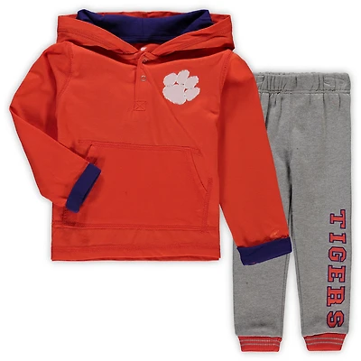 Ensemble de sweat à capuche et pantalons survêtement Clemson Tigers Poppies orange/gris chiné pour tout-petits