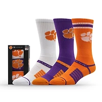 Lot de trois paires de chaussettes unisexes en tricot de qualité supérieure Strideline Clemson Tigers