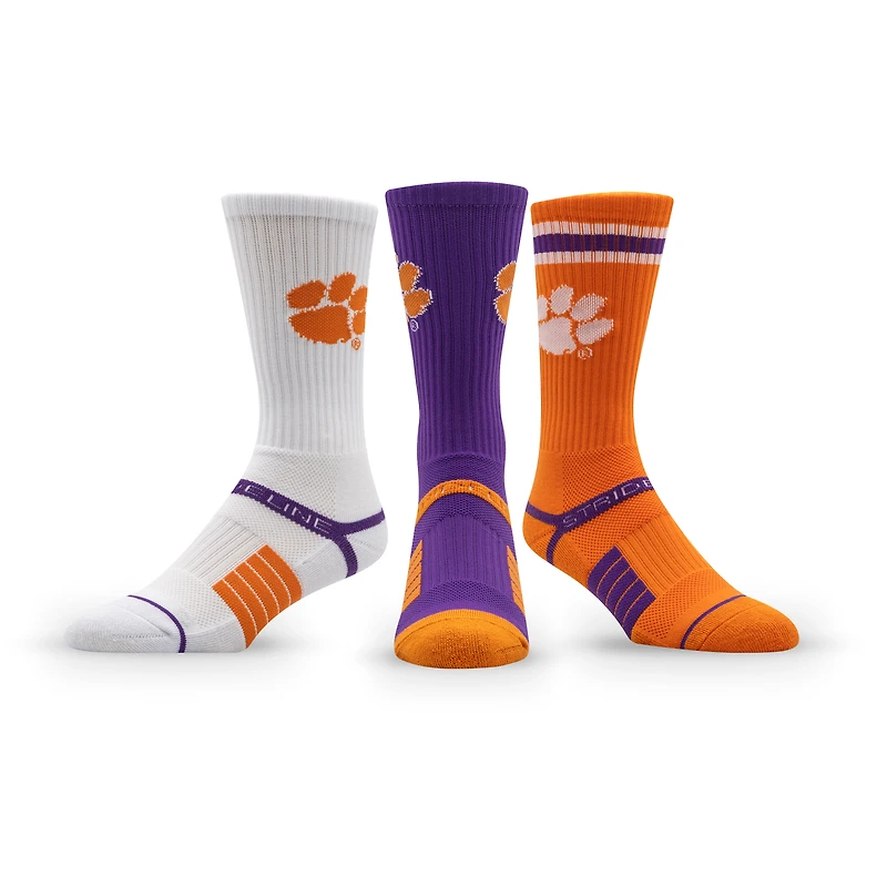 Lot de trois paires de chaussettes unisexes en tricot de qualité supérieure Strideline Clemson Tigers