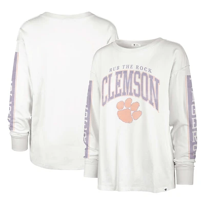 Women's '47 Cream Clemson Tigers Statement SOA 3-Hit Long Sleeve T-Shirt