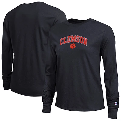 T-shirt à manches longues noir avec logo Arch Over des Clemson Tigers pour femme