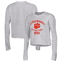 Women's Champion Gray Clemson Tigers Boyfriend Cropped Long Sleeve T-Shirt