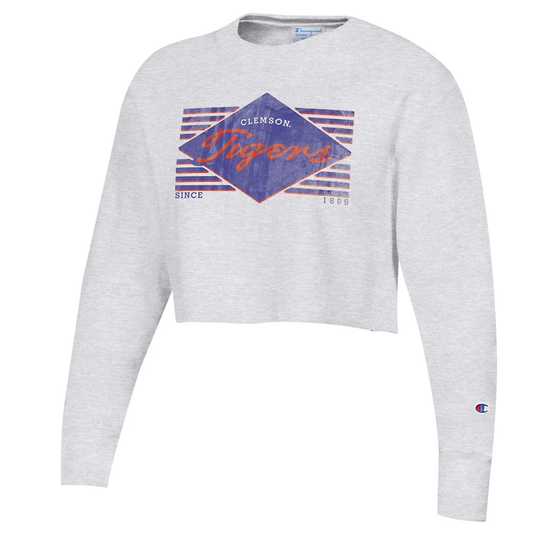 Sweat-shirt court à tissage inversé Clemson Tigers Champion gris chiné pour femme