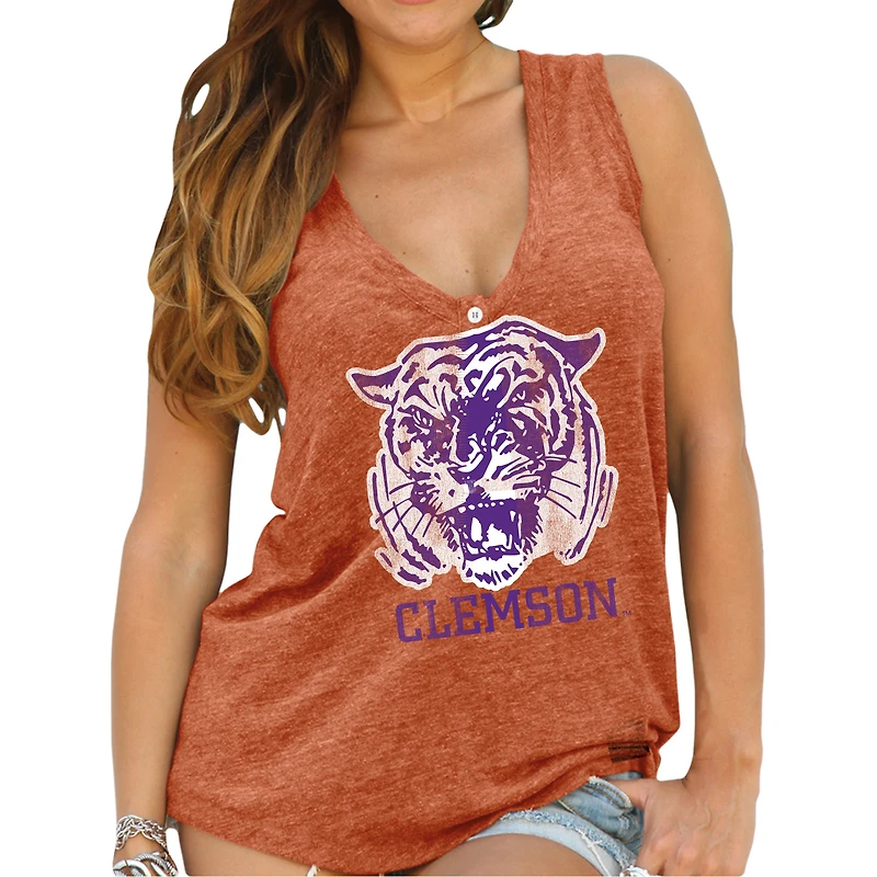 Débardeur Henley Décontracté Orange Clemson Tigers Original Retro Brand pour Femme