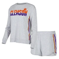 Ensemble de nuit pour femme Concepts Sport Gray Clemson Tigers Cedar Tri-Blend avec haut à manches longues et short