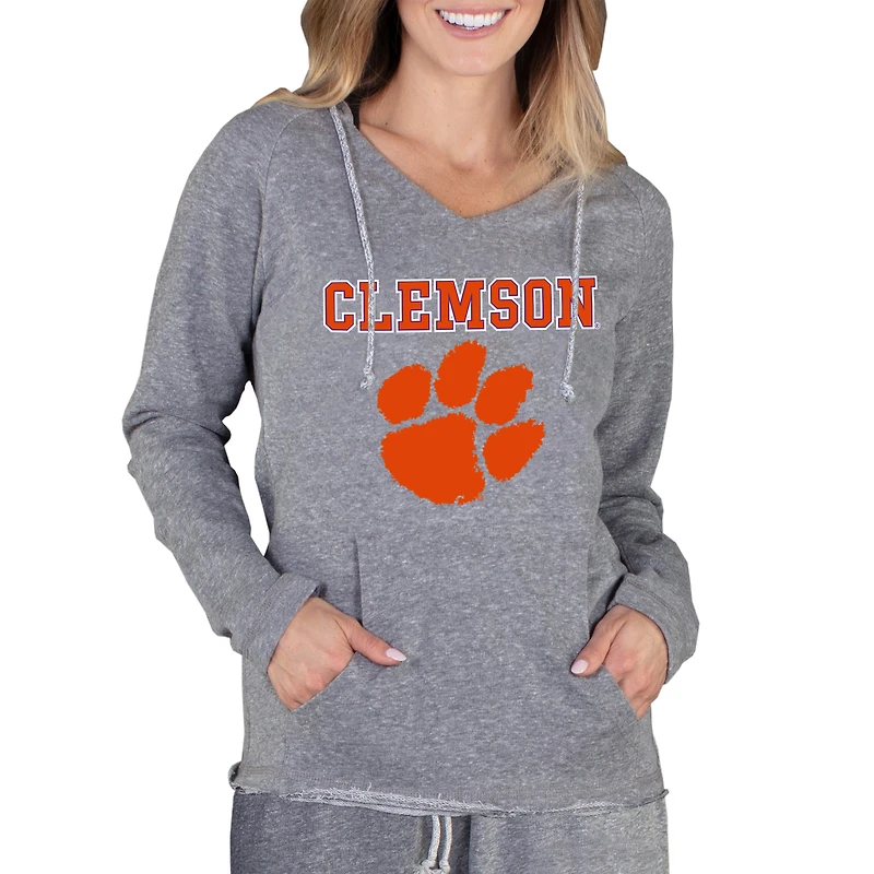 Sweat à capuche léger en tissu éponge Concepts Sport gris Clemson Tigers pour femme
