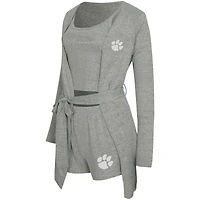 Ensemble trois pièces pour femme Concepts Sport Gray Clemson Tigers Rigor : débardeur, short et peignoir