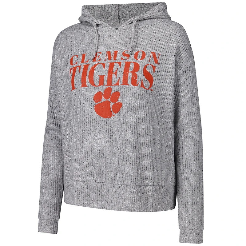 Sweat à capuche court et doux manches longues pour femme Concepts Sport Heather Grey Clemson Tigers Juniper