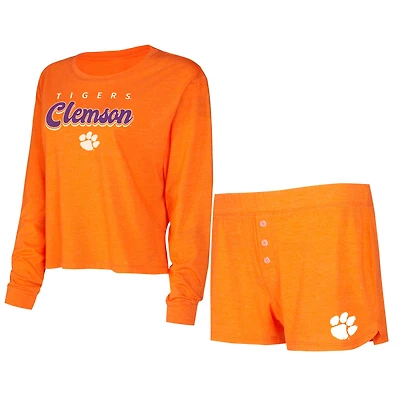 Ensemble haut à manches longues et short Concepts Sport Orange Clemson Tigers pour femme
