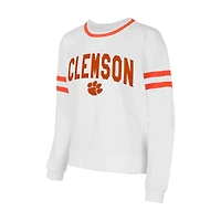 Haut à manches longues en molleton français Borough Clemson Tigers blanc Concepts Sport pour femme