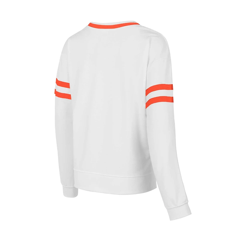Haut à manches longues en molleton français Borough Clemson Tigers blanc Concepts Sport pour femme