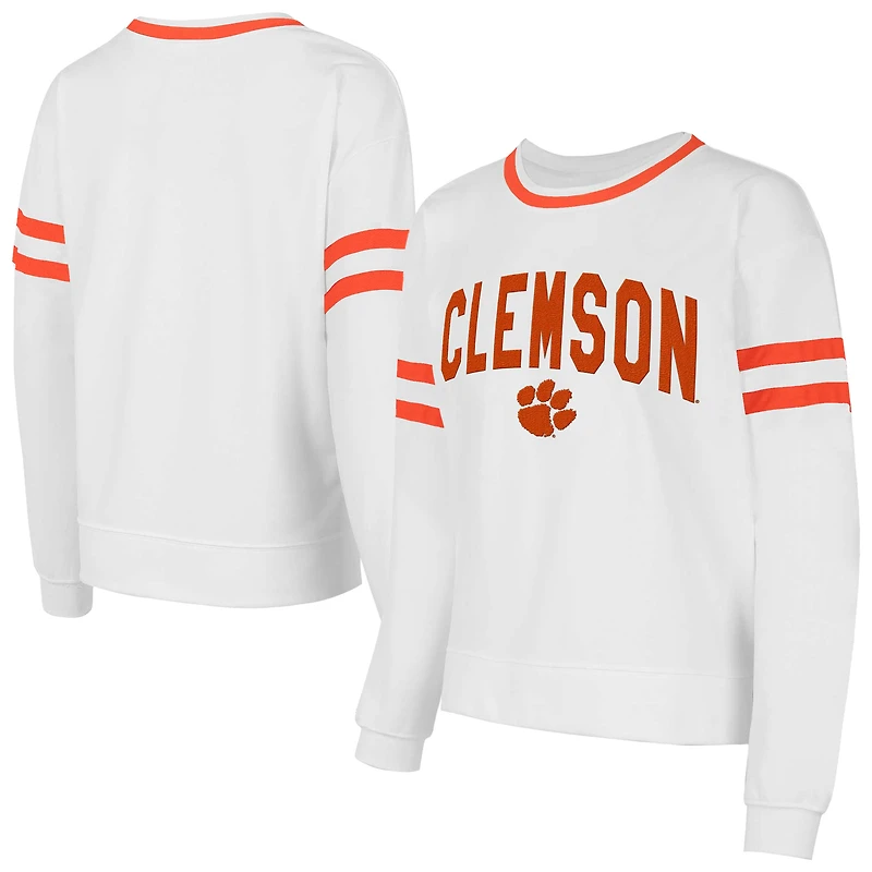 Haut à manches longues en molleton français Borough Clemson Tigers blanc Concepts Sport pour femme