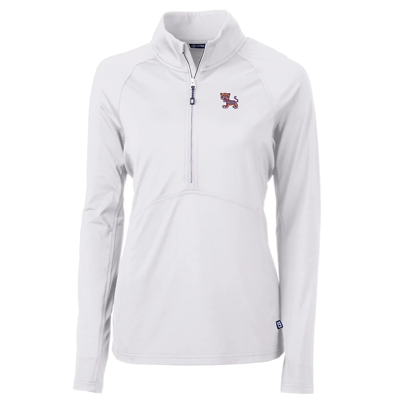 Pull-over demi-zippé en tricot extensible recyclé Cutter & Buck pour femme, blanc, des Tigers de Clemson, Adapt Eco Knit