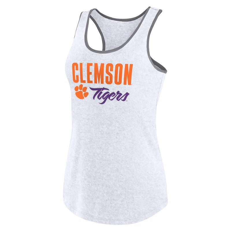 Débardeur à dos nageur Fanatics Ash Clemson Tigers Fuel pour femmes