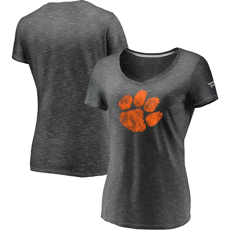 T-shirt à col en V avec logo principal Fanatics Charcoal Clemson Tigers pour femmes