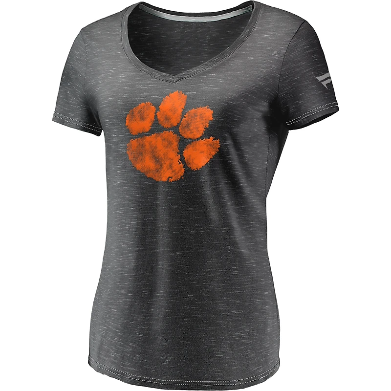 Women's Fanatics Charcoal Clemson Tigers Primary Logo Space-Dye V-Neck T-Shirt