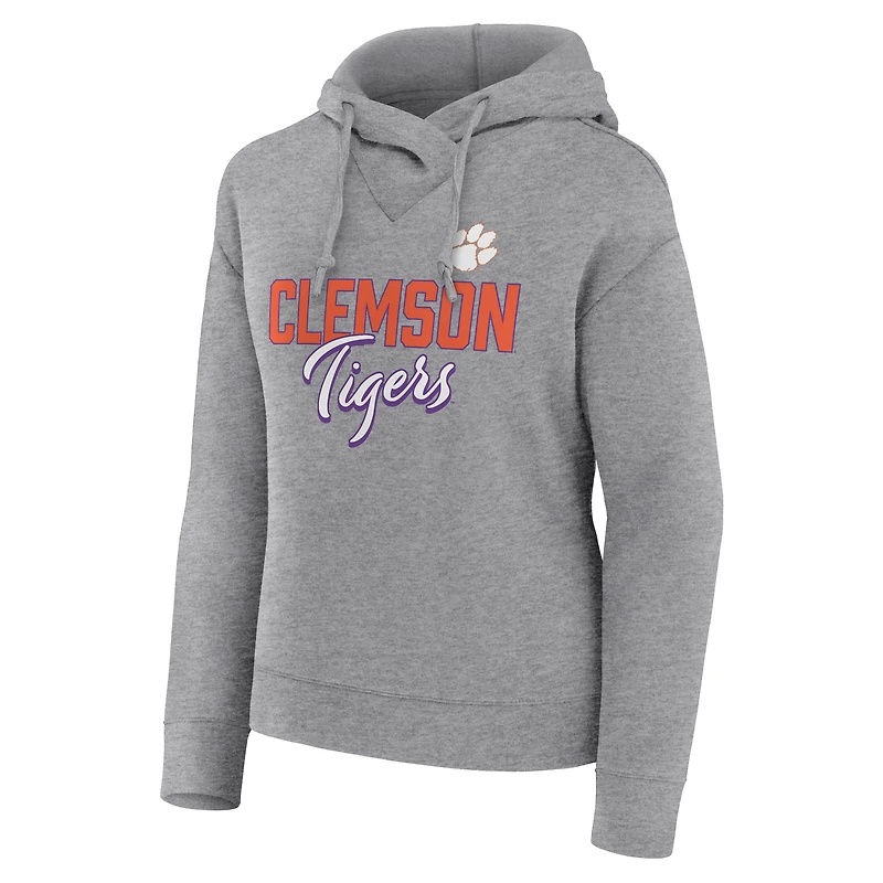 Women's Fanatics Heather Gray Clemson Tigers Script Favorite Pullover Hoodie