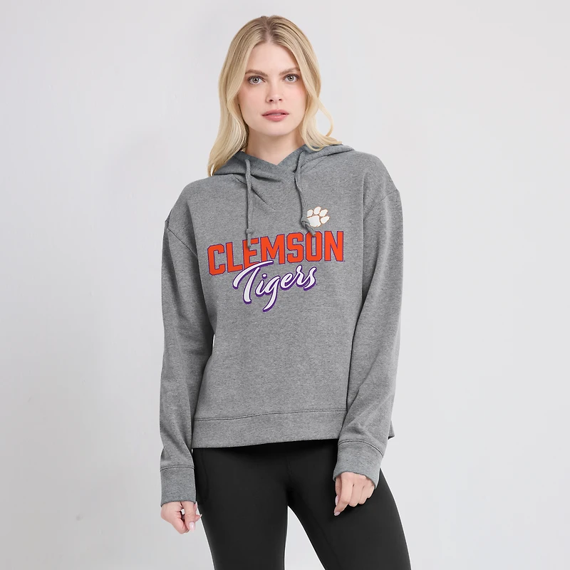 Women's Fanatics Heather Gray Clemson Tigers Script Favorite Pullover Hoodie