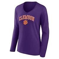Women's Fanatics Purple Clemson Tigers Campus Long Sleeve V-Neck T-Shirt