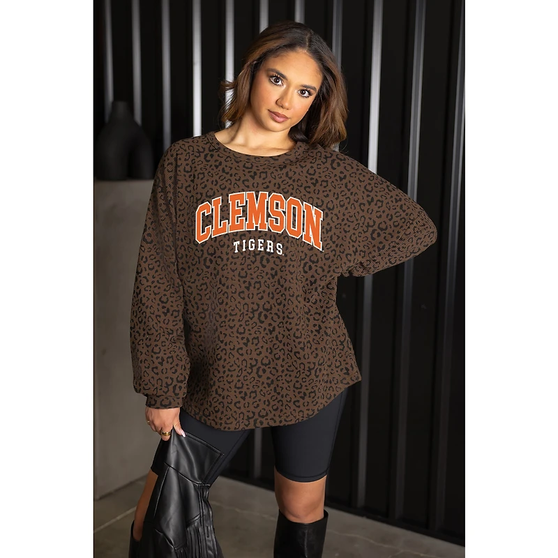 Women's Gameday Couture Brown Clemson Tigers Leopard Oversized Sweatshirt
