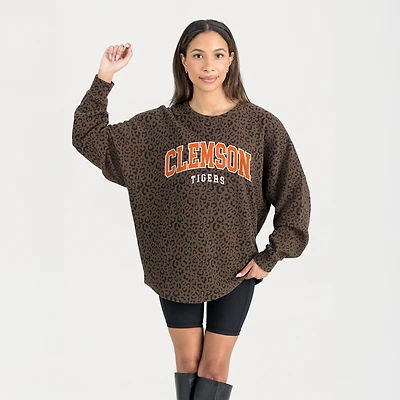 Women's Gameday Couture Brown Clemson Tigers Leopard Oversized Sweatshirt