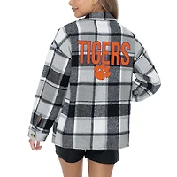 Chemise boutonnée en flanelle grise Gameday Couture pour femme des Clemson Tigers End Zone Game