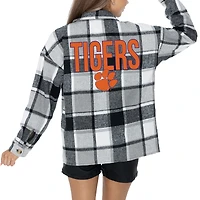 Chemise boutonnée en flanelle grise Gameday Couture pour femme des Clemson Tigers End Zone Game