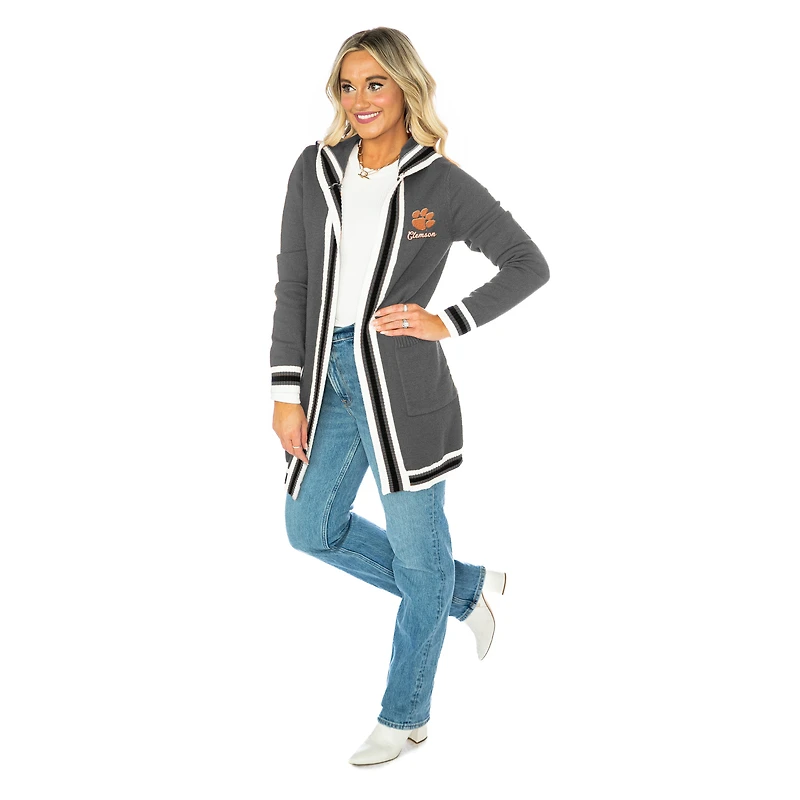 Women's Gameday Couture  Gray Clemson Tigers Tri-Blend Rounded Stripe Cardigan