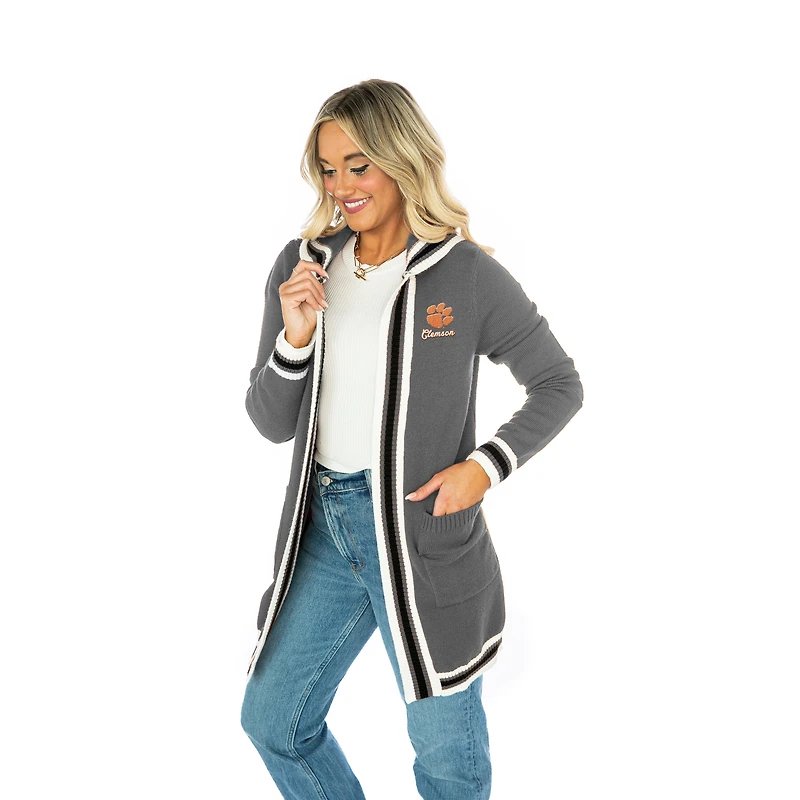 Women's Gameday Couture  Gray Clemson Tigers Tri-Blend Rounded Stripe Cardigan