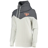 Women's Gameday Couture White/Gray Clemson Tigers Old School Arrow Blocked Cowl Neck Tri-Blend Pullover Hoodie