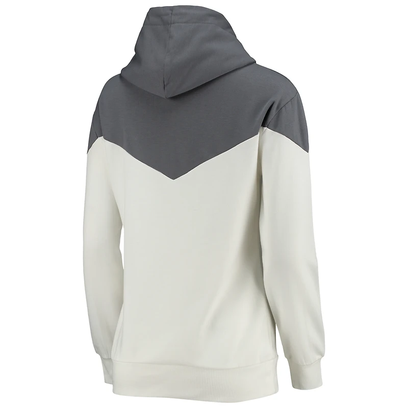 Sweat à capuche Gameday Couture blanc/gris pour femme, motif flèche rétro Clemson Tigers, col châle, mélange de trois matières.