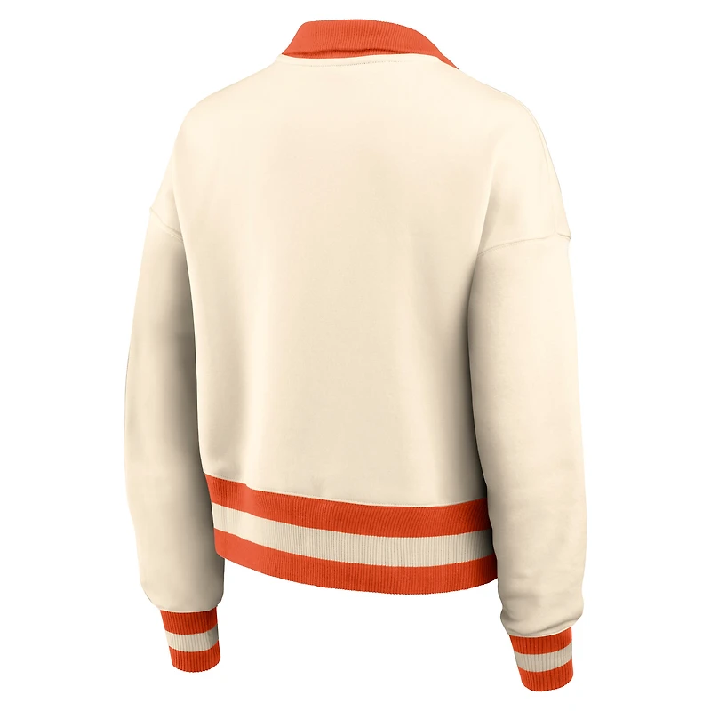 Sweat-shirt court à demi-zip oversize Nike Legacy pour femme, couleur crème, modèle Clemson Tigers.