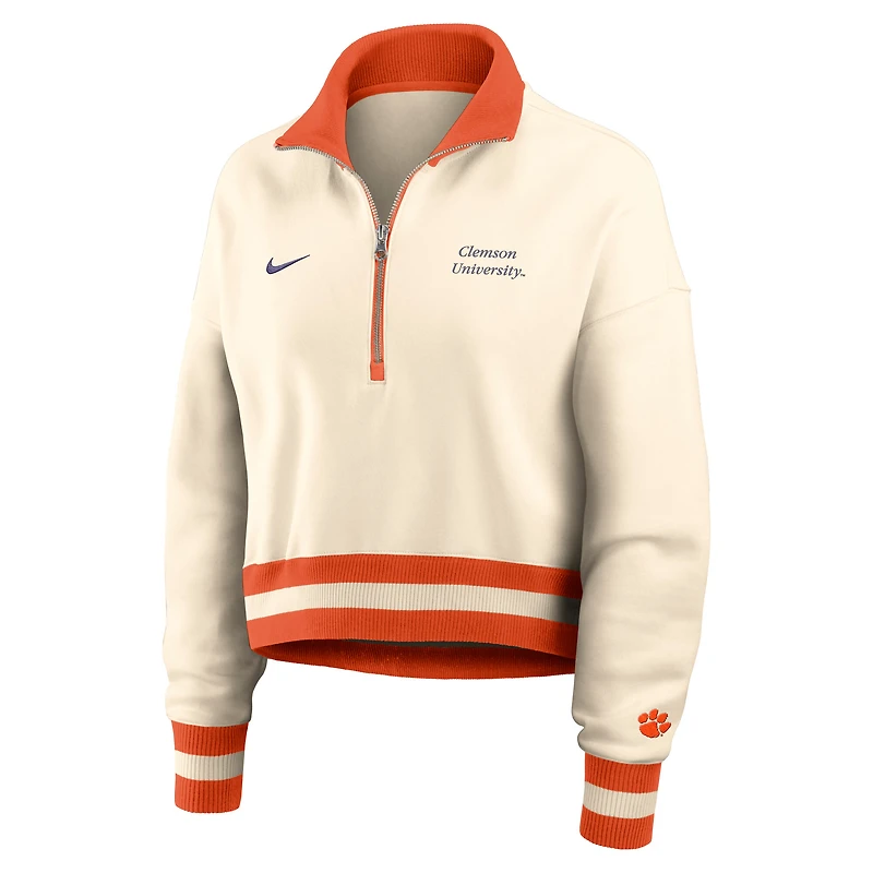 Sweat-shirt Nike Tan Clemson Tigers Legacy à demi-zip pour femme