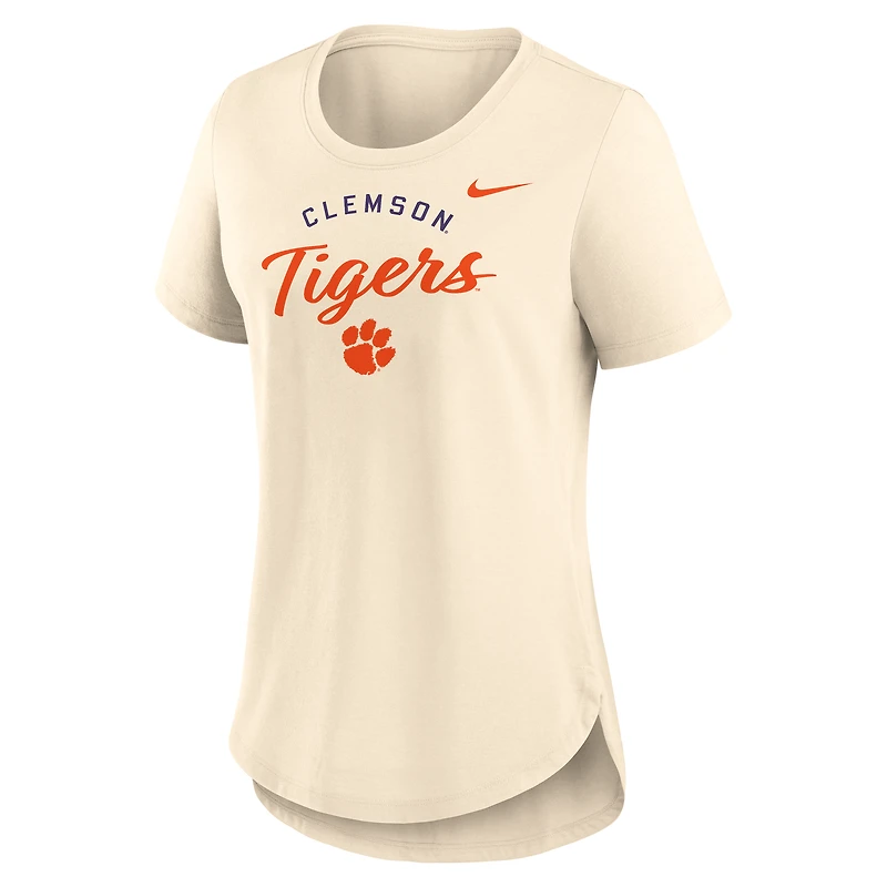 T-shirt Nike Tan Tri-Blend avec logo script des Clemson Tigers pour femme