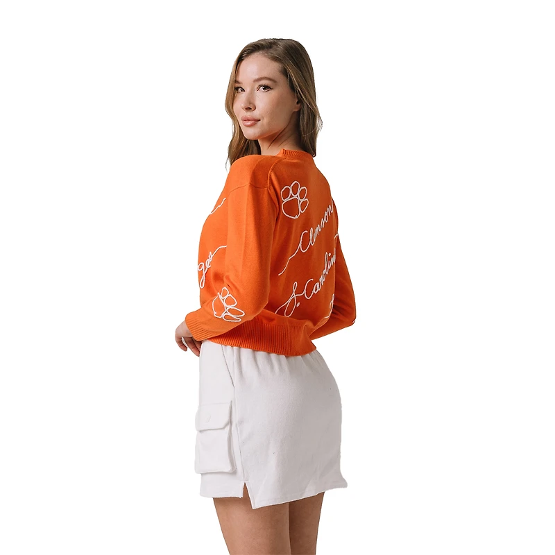 Pull brodé orange Love Note des Clemson Tigers pour femme