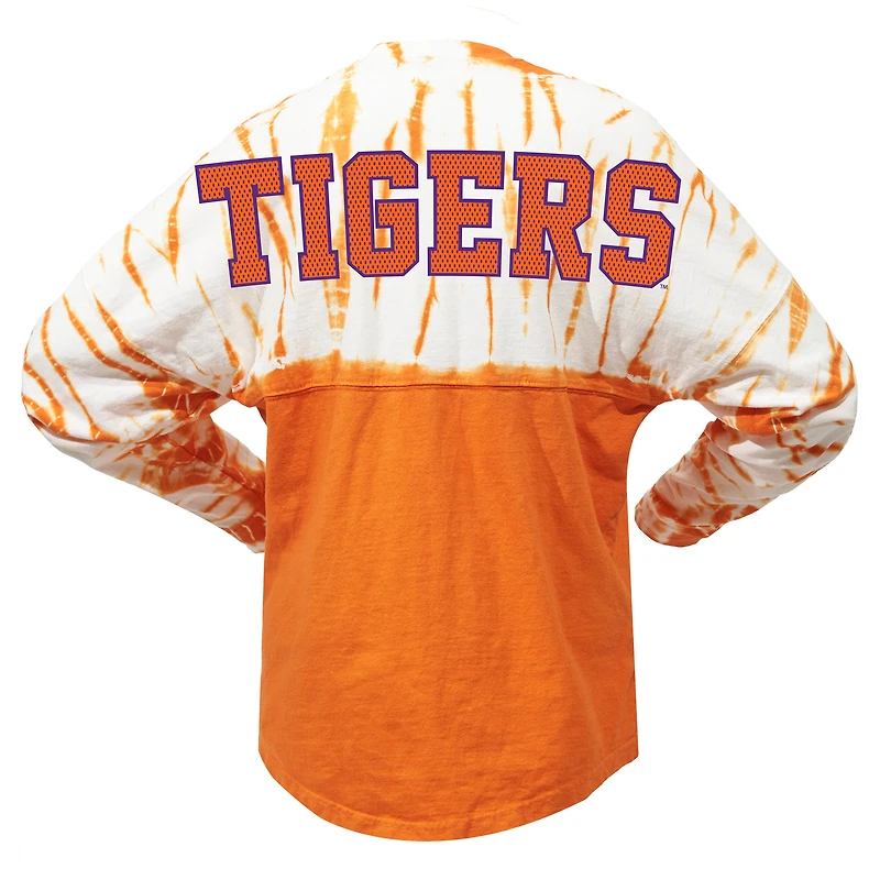T-shirt en jersey à manches longues tie-dye Clemson Tigers orange pour femme