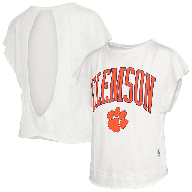 T-shirt Pressbox Cream pour femmes, modèle Clemson Tigers Nelson Movement, dos ouvert, en jersey flammé.