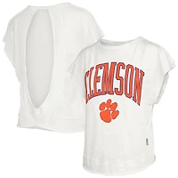 T-shirt Pressbox Cream pour femmes, modèle Clemson Tigers Nelson Movement, dos ouvert, en jersey flammé.