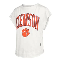 T-shirt Pressbox Cream pour femmes, modèle Clemson Tigers Nelson Movement, dos ouvert, en jersey flammé.