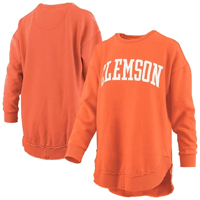 Women's Pressbox Clemson Tigers Melange Poncho Vintage Fleece Long Sleeve Pullover Sweatshirt