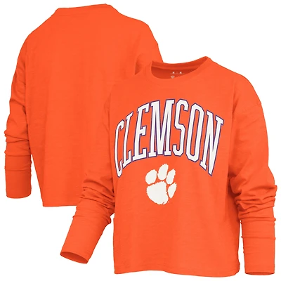Women's Pressbox Clemson Tigers Motley Boxy Waist-Length Long Sleeve T-Shirt